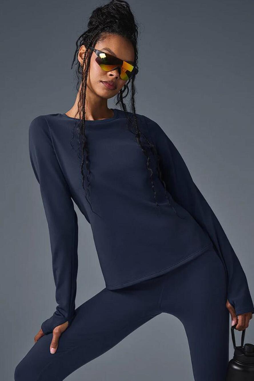 ALO YOGA Women's Airbrush Winter Warm Nocturne Long Sleeve Size L In Navy